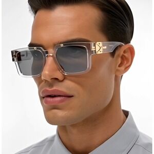 Mens Square Transparent Frame Sunglasses Mirror Lens Oversized Fashion UV400 New